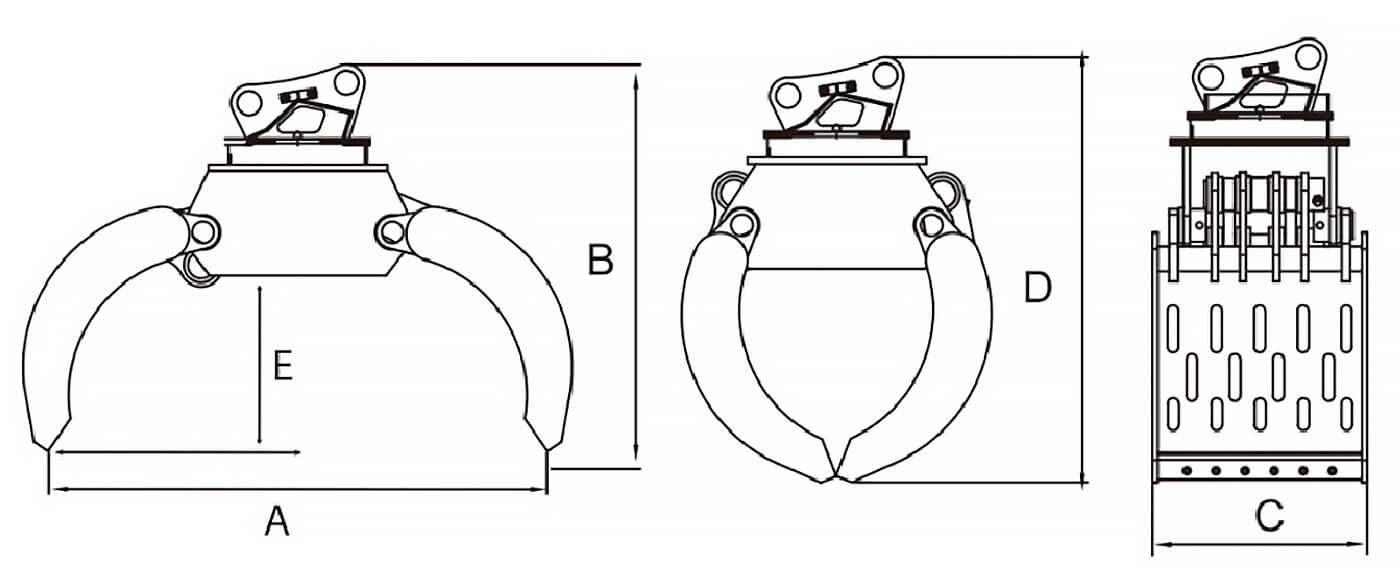 Dimensions du grappin de démolition